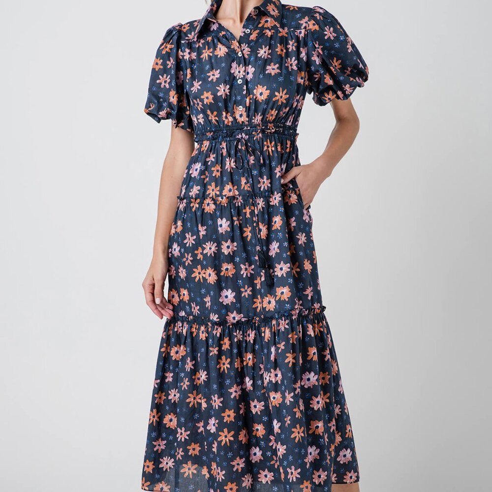 Social Threads Pinch Floral Print Tiered Maxi Dress Size SmallSmall / Navy Multi